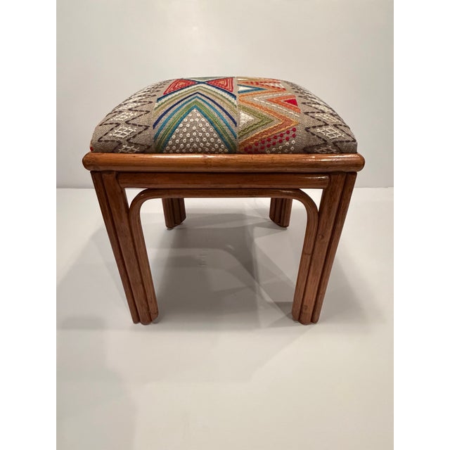 Contemporary Rattan and Upholstered Benches- A Pair For Sale - Image 3 of 7