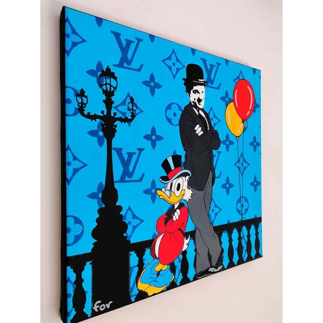 FOV Chaplin and a friend Acrylic on canvas 40x40x3cm Unique Year 2022 Signed This piece is attributed to the mentioned...