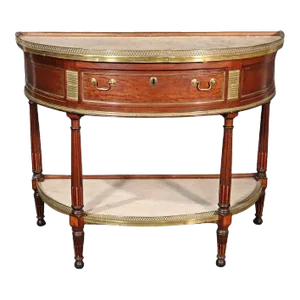 French Directoire Louis XVI Demilune Shape Marble Top Marble Top Console Table