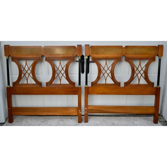 Twin Size Regency Mahogany Headboards Vintage Brass Mid Century Hollywood Bed 60s For Sale - Image 9 of 13