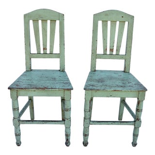 Pair of Painted Pine Plank-Seat Chairs For Sale