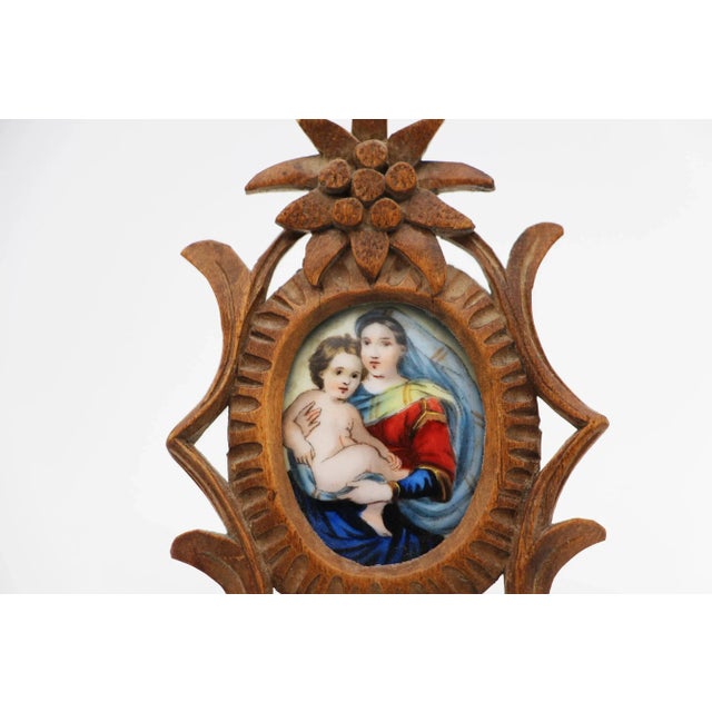 Baroque 19th Century Madonna and Child, Small Porcelain Plaque, Wooden Frame, Germany For Sale - Image 3 of 13