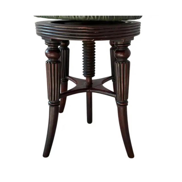 Adjustable English Mahogany Music Stool, Green Leather Seat, C. 1860 For Sale In Tampa - Image 6 of 8