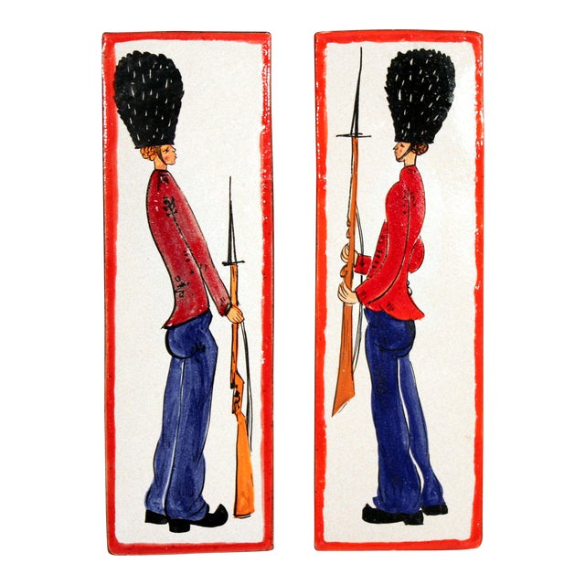 1960s Pottery Italian Petucco Tiles Beefeater Raymor Hanging Plaques Ceramic - a Pair For Sale