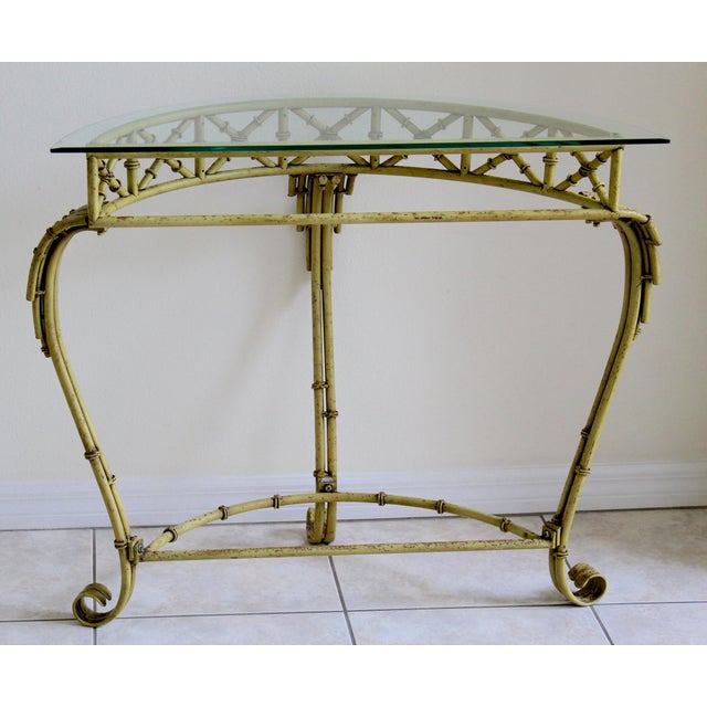 Vintage Hollywood Regency Faux Bamboo Console Table & Mirror Set Demilune Palm Beach Regency 1970s For Sale - Image 9 of 18