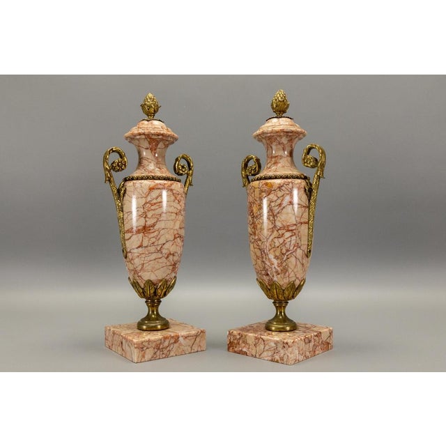 Neo-Classical French Pink Marble Urns with Bronze Mounts, 1920s, Set of 2 For Sale - Image 14 of 18