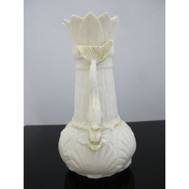 Traditional Belleek Double Dolphin Handle Luster Spill Vase 1965-1980 Green 6th Mark For Sale - Image 3 of 11