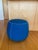 Bernhardt Designs pouf round ottoman from the Apel series in blue fabric. Distinctive Bernhardt stitching and subtle...
