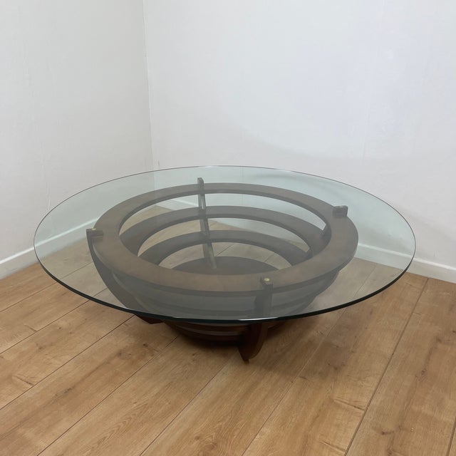 Sculptural Coffee Table with Concentric Rings in Glass and Wood, 1985 For Sale - Image 4 of 14