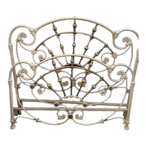 Vintage French Elliott's White Iron and Brass Headboard and Footboard Bed Frame
