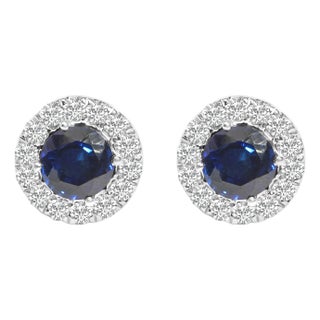 14K White Gold 3.0 Cttw Lab-Grown Blue Diamond Halo Stud Earrings, A Pair (Blue & F-G Color, VS1-VS2 Clarity) For Sale