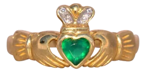 The Balbriggan: Irish Made Designer Signed Green Agate and Natural Diaaond Claddagh Ring