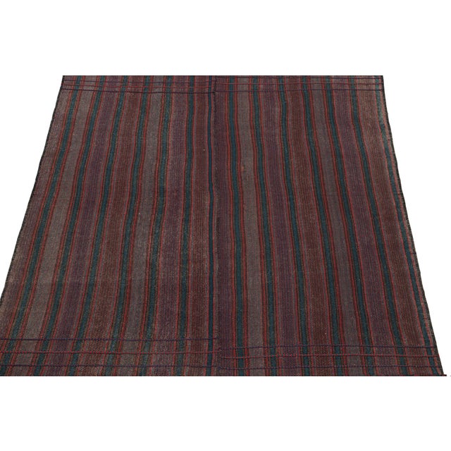 1950s 1950s Vintage Persian Kilim in Purple, Red and Blue Stripes, From Rug & Kilim For Sale - Image 5 of 7