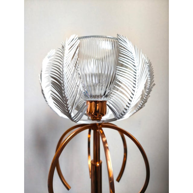 Mid-Century Italian Table Lamp with Feathers in Metal and Striped Glass, 2000s For Sale - Image 3 of 10