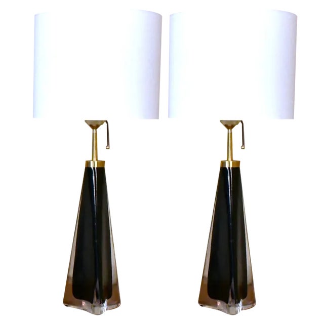 Large Swedish Art Glass Model Rd1319 Table Lamps by Carl Fagerlund for Orrefors, 1950s, Set of 2 For Sale
