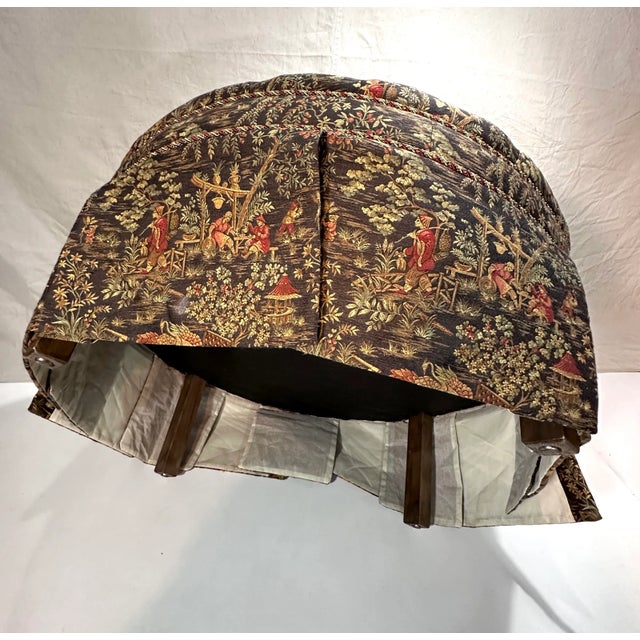 Wood Round Chinoiserie Tufted Ottoman, Poof, Footstool, Vintage 1970’s-80’s For Sale - Image 7 of 11