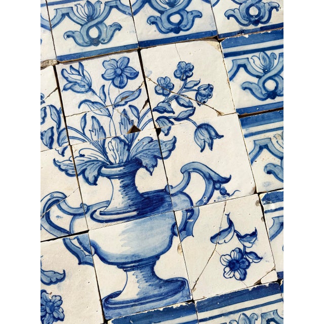 18th Century Portuguese Baroque Blue & White Floral Urn Tile Panel For Sale - Image 9 of 16