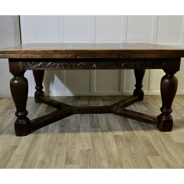 Large Antique Carved and Parquetry Oak Draw Leaf Table, 1890s For Sale - Image 11 of 18