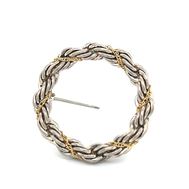 Tiffany and Co. 1990s Tiffany & Co Estate Circle Wreath Brooch 18k G + Silver For Sale - Image 4 of 9