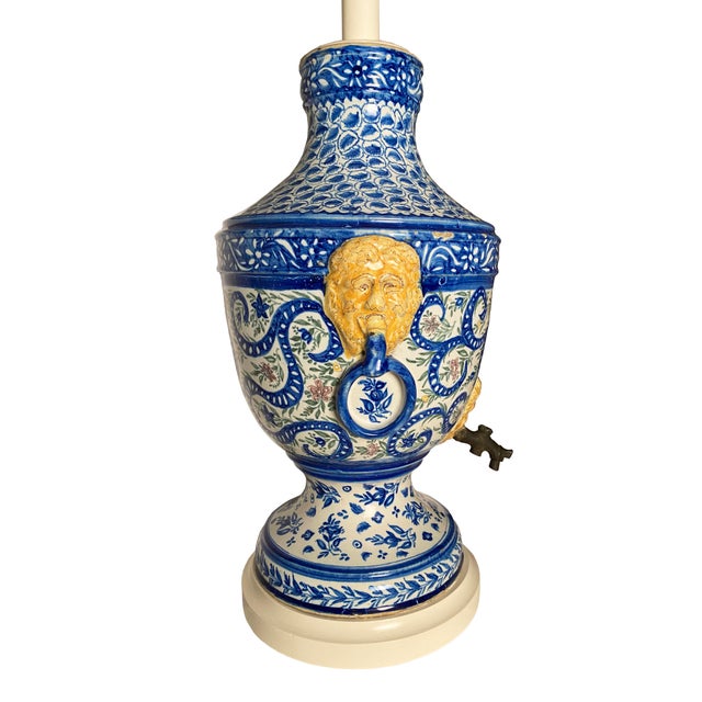 Large Antique, Hand-Painted Ceramic Lamp For Sale In Phoenix - Image 6 of 12