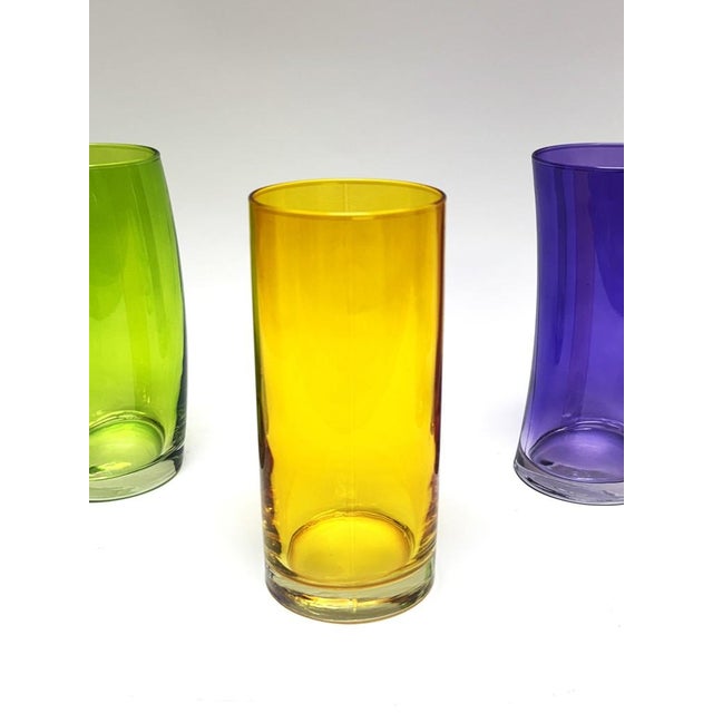 Set of 6 Colorful Vintage Curved German Highball Glasses For Sale - Image 4 of 4