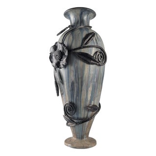 Belgian Art Deco Stoneware and Wrought Iron Vase by Roger Guerin, 1930 For Sale