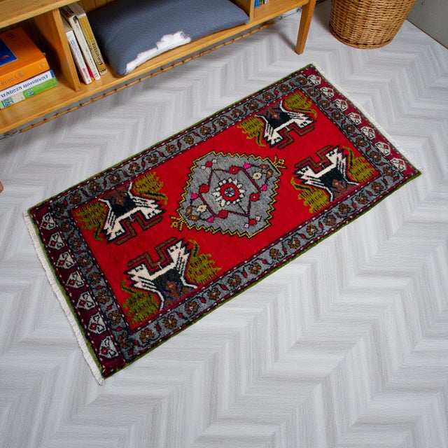 Farmhouse 1970s Hand Knotted Turkish Small Rug Decorative Mat for Bathroom - Kitchen and Entryway - 20x40 Inches For Sale - Image 3 of 14