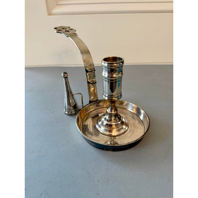 Early 20th Century Early 20th Century Silver Plate Chamber Stick With Attached Snuffer For Sale - Image 5 of 7