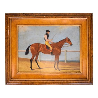 Jockey W/ Pink Sleeves Astride Racehorse For Sale