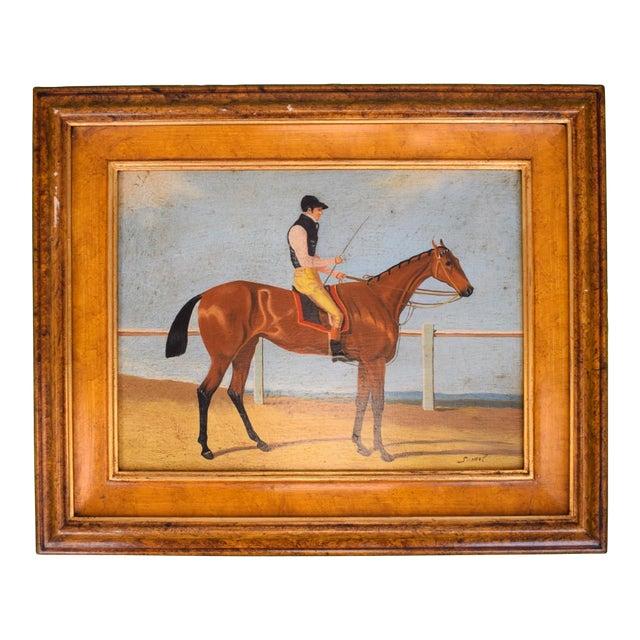 Jockey W/ Pink Sleeves Astride Racehorse For Sale