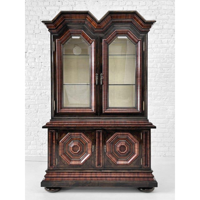 Rococo 19th Century Kussenkast Display Bookcase in Wood Marquetry, Glass and Velvet For Sale - Image 3 of 12