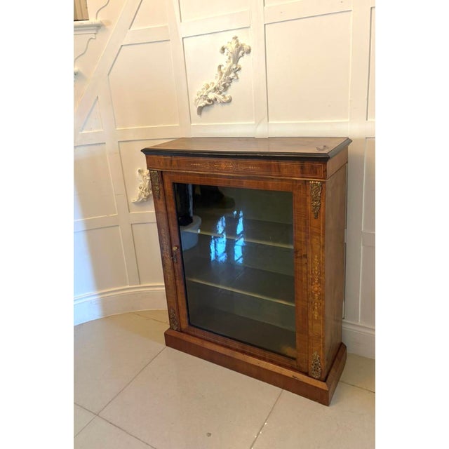 Mid 19th Century Antique Victorian English Walnut Inlaid Pier Cabinet Display, 1860s For Sale - Image 5 of 11