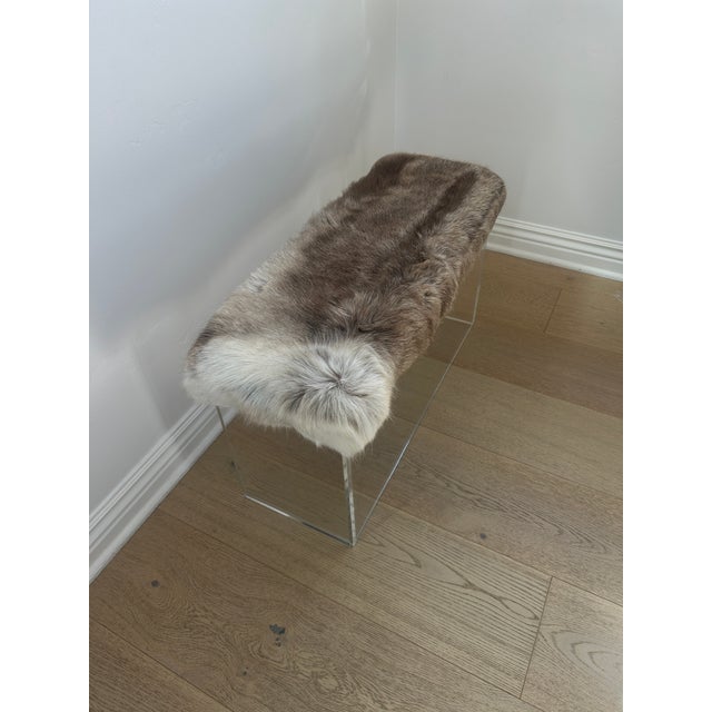 Animal Skin Cb2 Reindeer Hide Acrylic Benches - Pair For Sale - Image 7 of 9