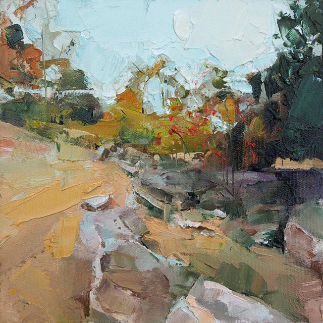Autumn Landscape by Heiko Mattausch | Oil Painting of a colorful autumn scene with trees and rocks. For Sale