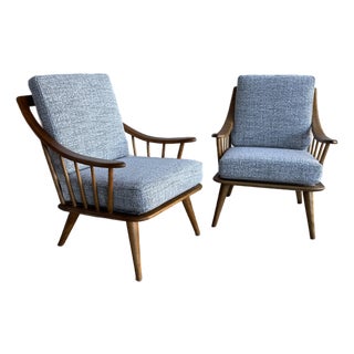 1940s Conant Ball Solid Maple Lounge Chairs, Restored Pair For Sale