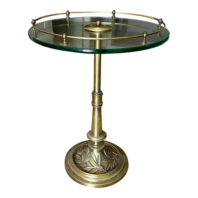 Brass Round Embossed Leaf Side End Table For Sale