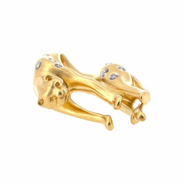 1990s Vintage 14k Gold and Diamond Lazy Panther Pendant For Sale - Image 5 of 9