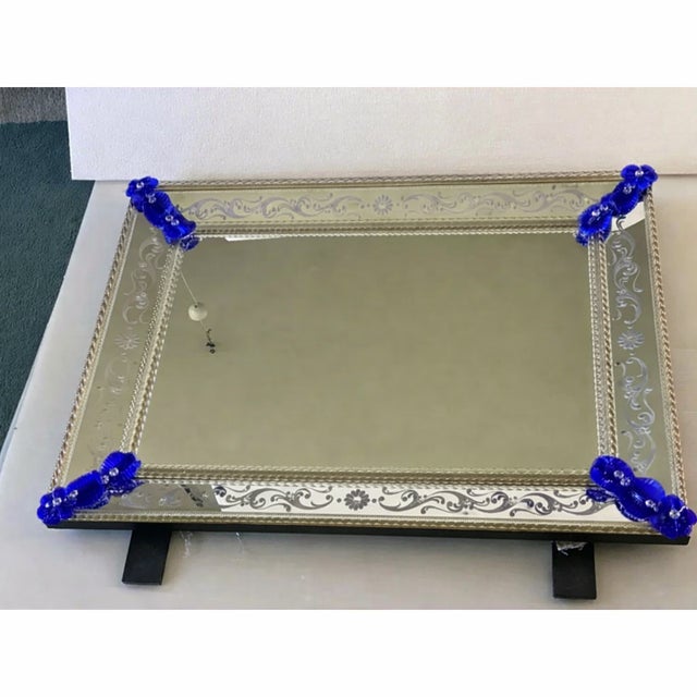 2010s Contemporary Venetian Murano Glass Wall Mirror With Green Floral Hand-Carved For Sale - Image 5 of 8