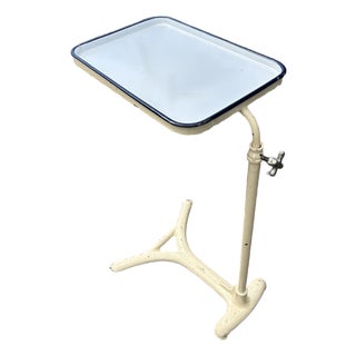 Antique 1920's Adjustable Height Mayo Medical/Operating Room Table With Porcelain Enameled Tray For Sale