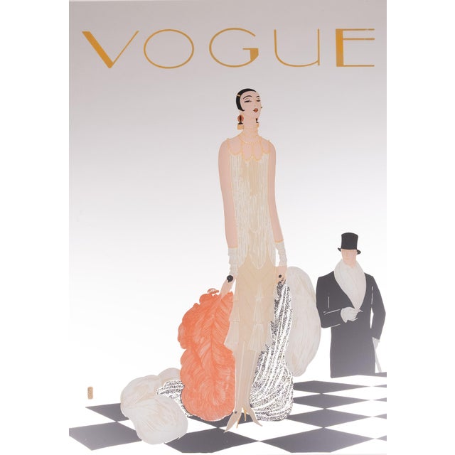 Vintage Framed Vogue Painted Mirror with Flapper Girl and Top Hat Gentleman, 1970 For Sale - Image 4 of 7