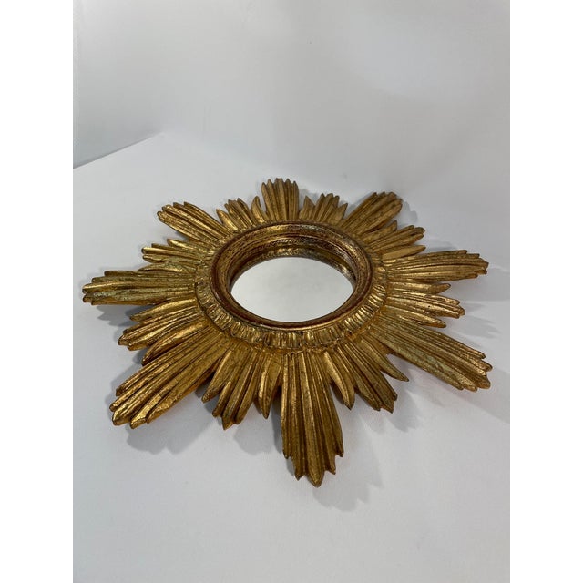 1950s Italian 18.5" Classic Giltwood Sunburst Wall Mirror For Sale - Image 6 of 16