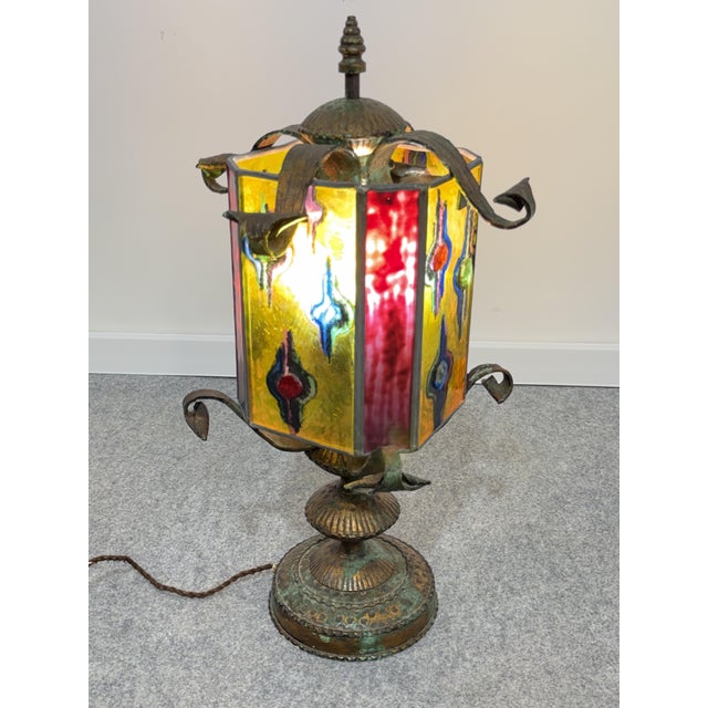 Wrought Iron and Multicolored Glass Table Lamp in the style of Longobard, 1970 For Sale - Image 13 of 13