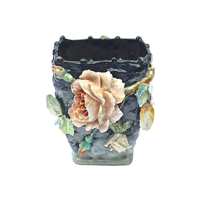 Antique French Barbotine Floral Basket Majolica Vase For Sale In Atlanta - Image 6 of 6