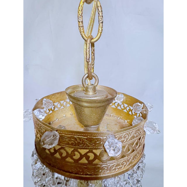 Vintage Gold Filigree Crystal Waterfall Mini Pendant Chandelier For Sale - Image 4 of 8