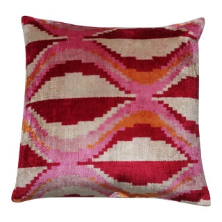 Contemporary Silk Velvet Ikat Pillow Cover Bohemian Pillow For Sale
