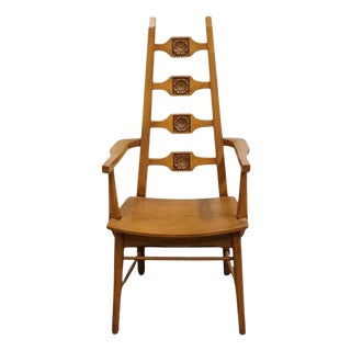 Unique Furniture Solid Oak Southwestern Mediterranean Ladderback Dining Arm Chair 5530 – American Fiesta Finish For Sale