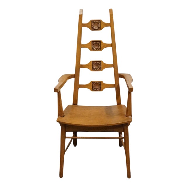 Unique Furniture Solid Oak Southwestern Mediterranean Ladderback Dining Arm Chair 5530 – American Fiesta Finish For Sale