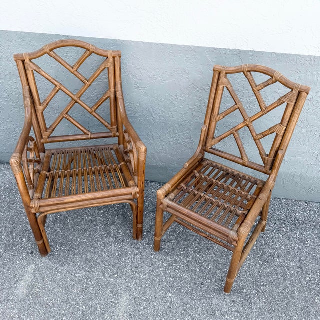 Boho Chic Chippendale Style Rattan Dining Chairs - Set of 4 For Sale - Image 10 of 12