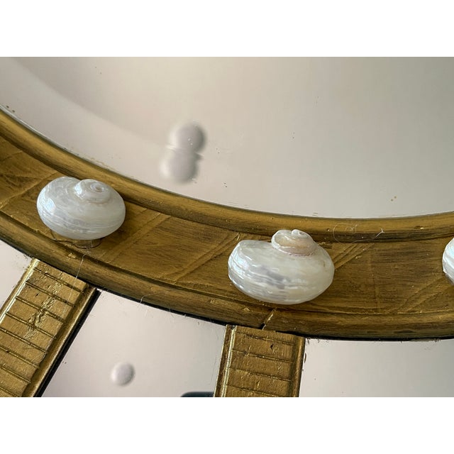 Shell 1970s 35” Round Bevelled Mirror With Turbo Sra Shells Mother of Pearl For Sale - Image 7 of 8