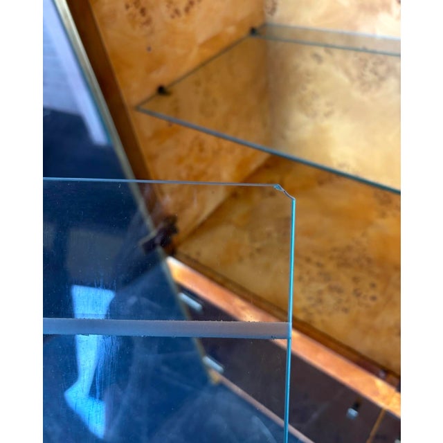 Brown Postmod Thomasville Burl & Smoked Glass Illuminated Curio Cabinet For Sale - Image 8 of 15